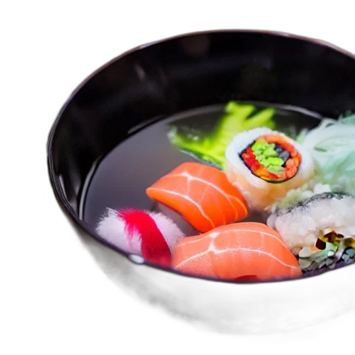 food, photorealistic, sushi, soup transparent PNG cut-out