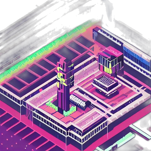 building, robot, cyberpunk, vaporwave transparent PNG cut-out