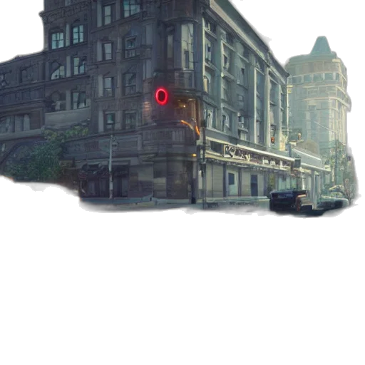 building, car, umbrella, robot transparent PNG cut-out