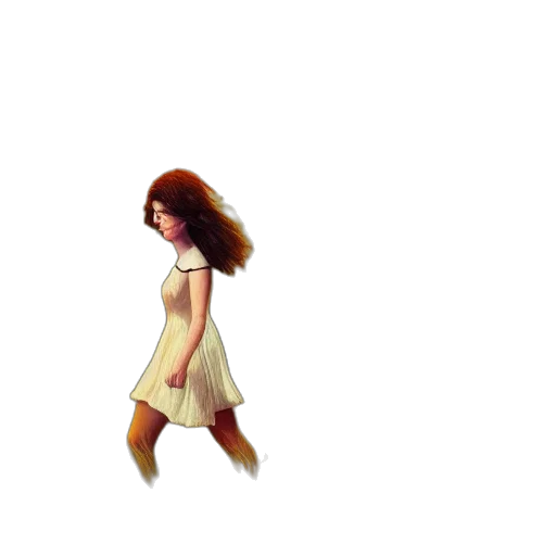 dress, hair, creature, staff transparent PNG cut-out