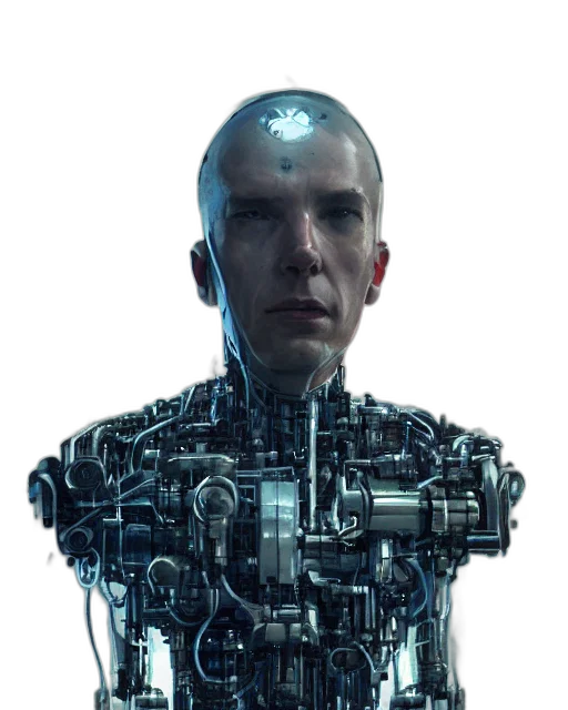 robot, face, jacket, cyberpunk transparent PNG cut-out