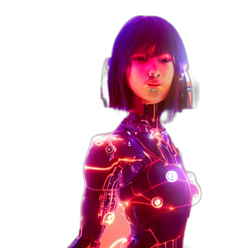 robot, dress, face, cyberpunk transparent PNG cut-out