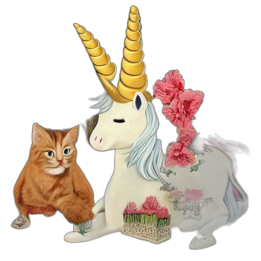 unicorn, cats, cabbages, coming transparent PNG cut-out