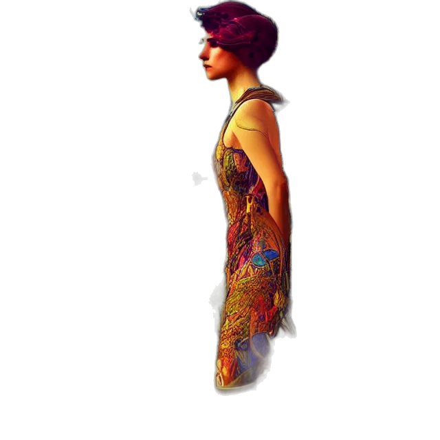 dress, jewelry, staff, photorealistic transparent PNG cut-out