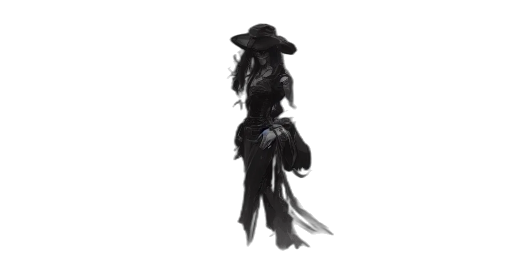 hat, dress, staff, creature transparent PNG cut-out
