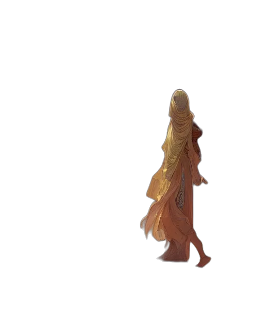 dress, staff, hair, creature transparent PNG cut-out