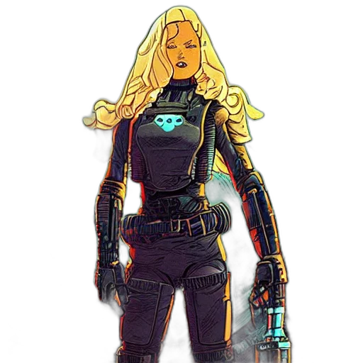 robot, jacket, staff, comic book art transparent PNG cut-out