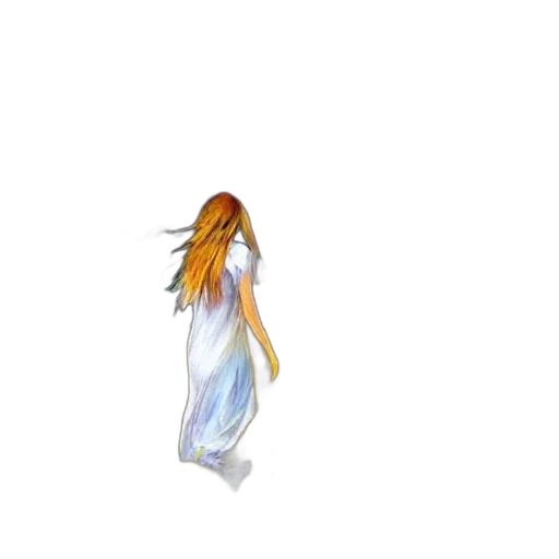 dress, hair, staff, creature transparent PNG cut-out