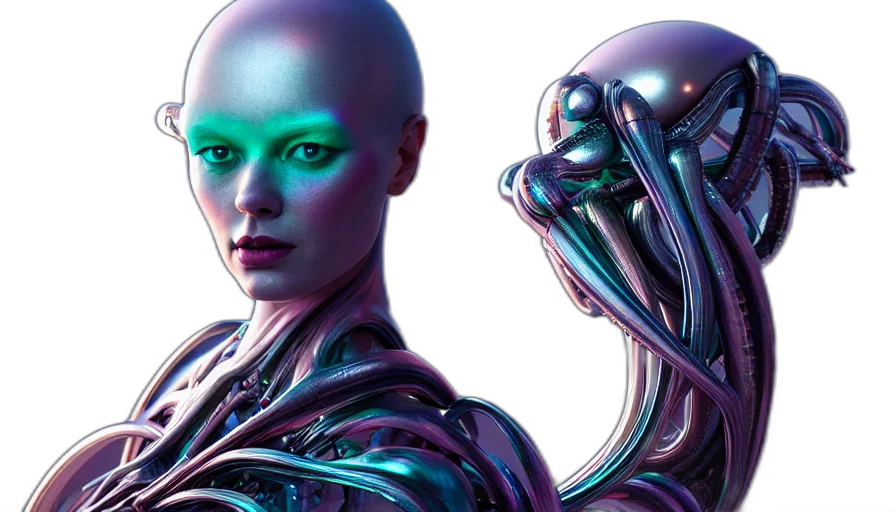 robot, cyberpunk, concept art, 3d render transparent PNG cut-out