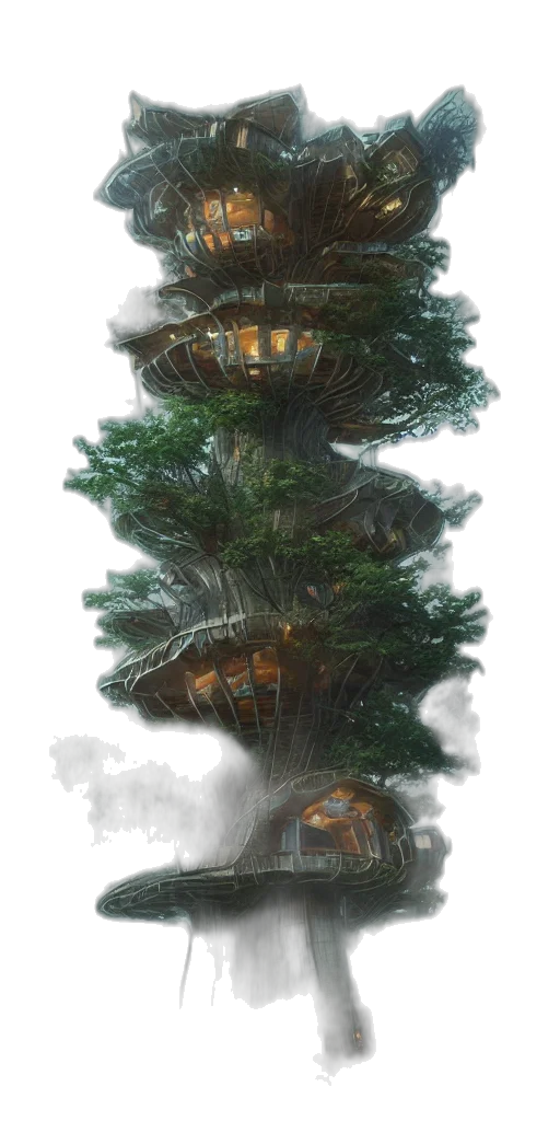 tree, building, crown, concept art transparent PNG cut-out