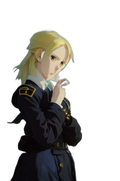 jacket, staff, face, sword transparent PNG cut-out