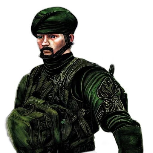 weapon, jacket, staff, face transparent PNG cut-out