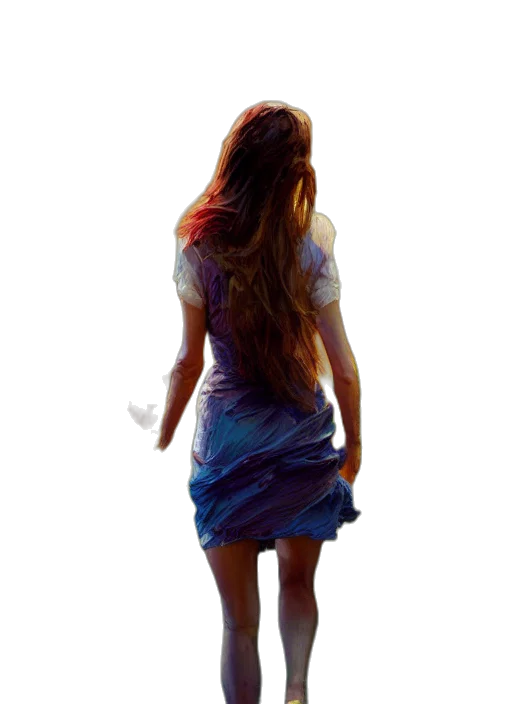 dress, hair, staff, creature transparent PNG cut-out