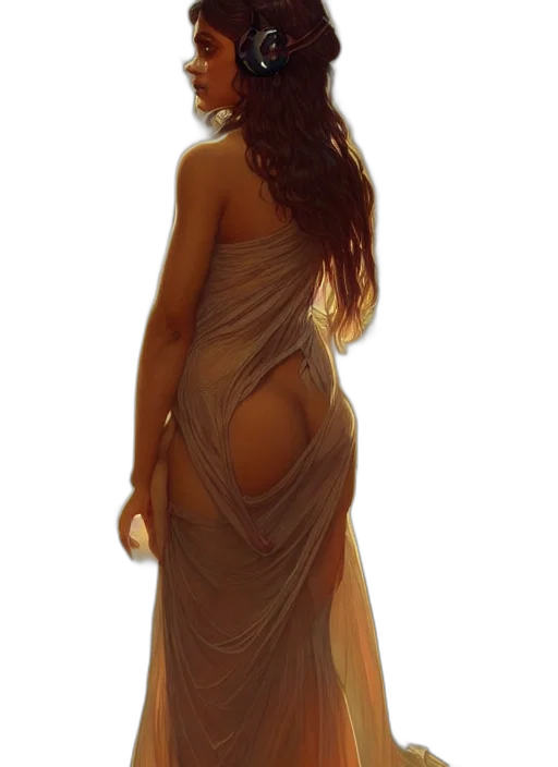 dress, jewelry, staff, hair transparent PNG cut-out