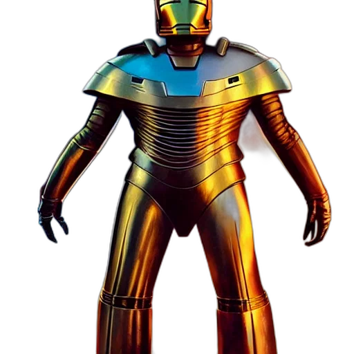 robot, 3d render, concept art, golden transparent PNG cut-out