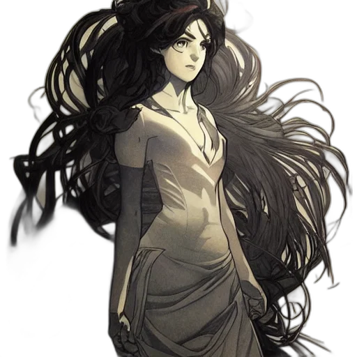 dress, hair, crown, staff transparent PNG cut-out