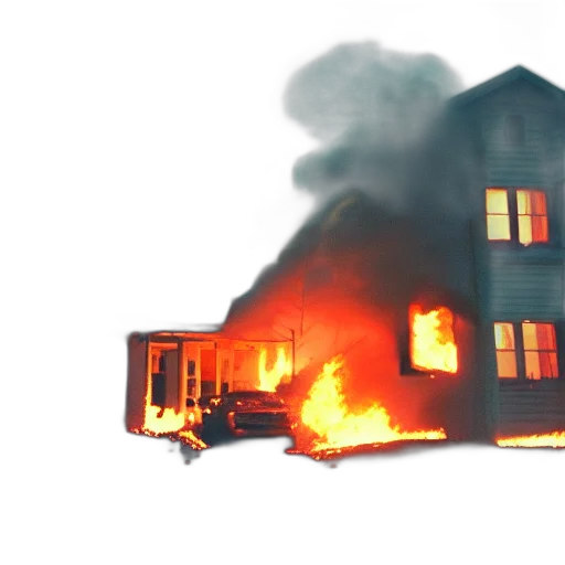 3d render, concept art, fire, house transparent PNG cut-out