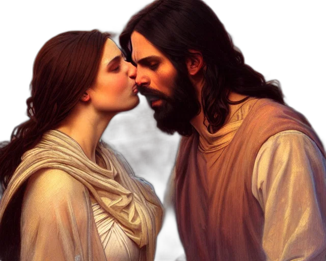 photorealistic, photography, jesus, kissing transparent PNG cut-out
