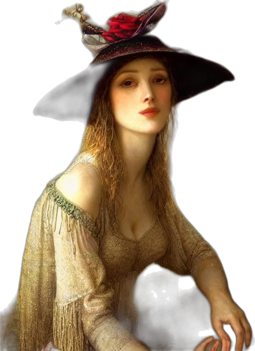 hat, dress, jewelry, face transparent PNG cut-out