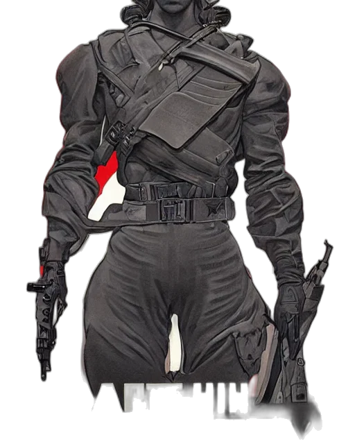 jacket, staff, weapon, robot transparent PNG cut-out