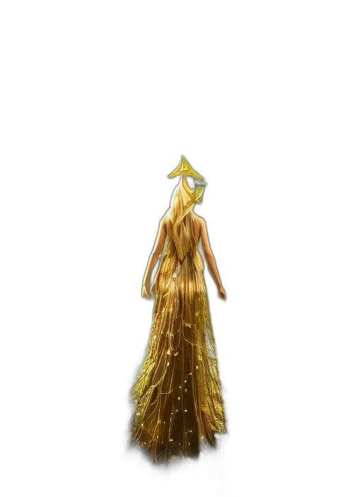 dress, hair, crown, staff transparent PNG cut-out
