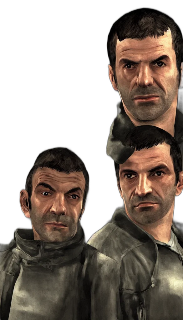 face, jacket, staff, weapon transparent PNG cut-out