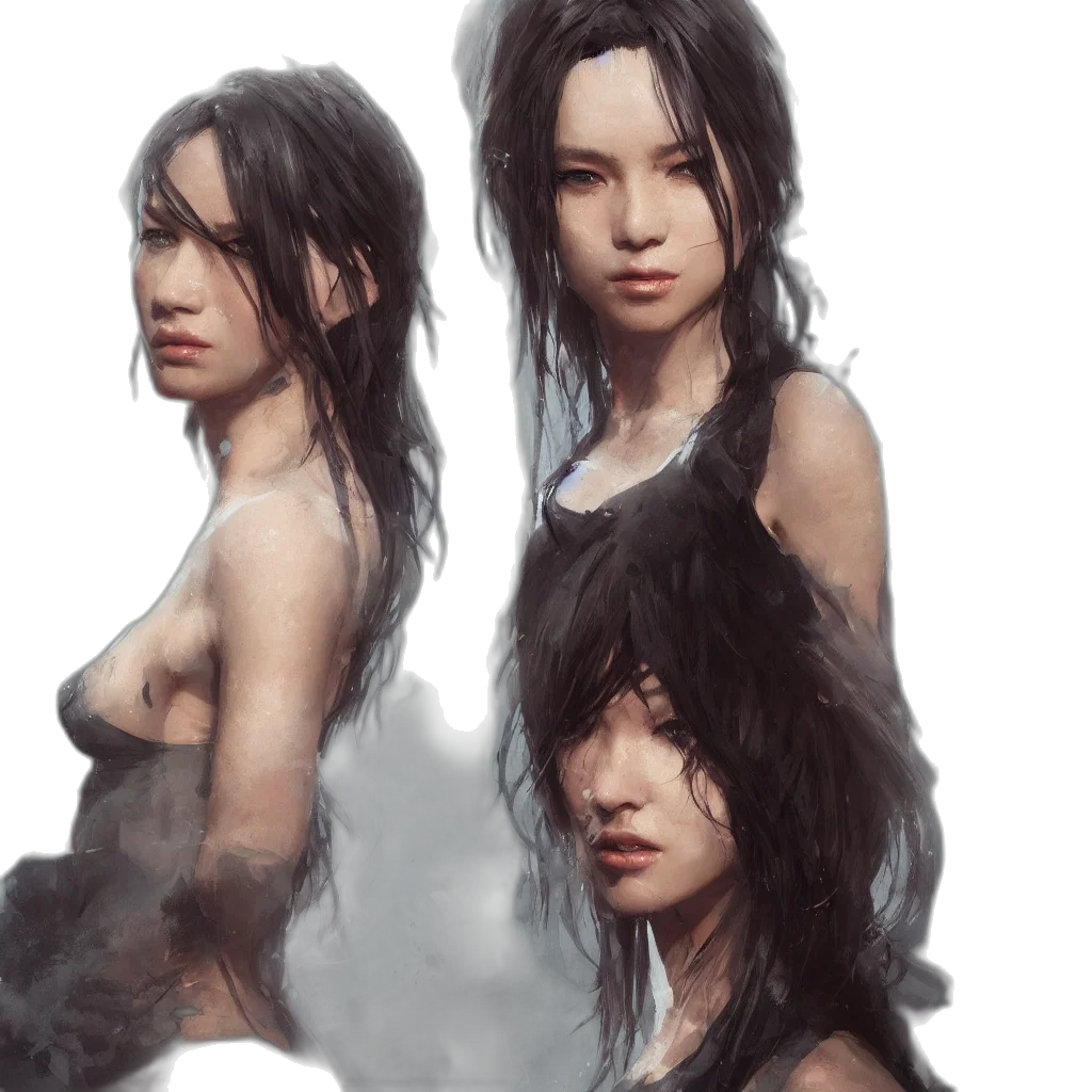 hair, face, concept art, photorealistic transparent PNG cut-out