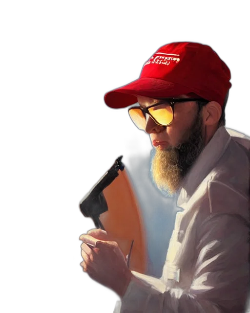hat, jacket, staff, weapon transparent PNG cut-out
