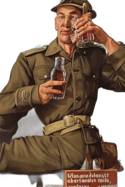 bottle, jacket, weapon, face transparent PNG cut-out