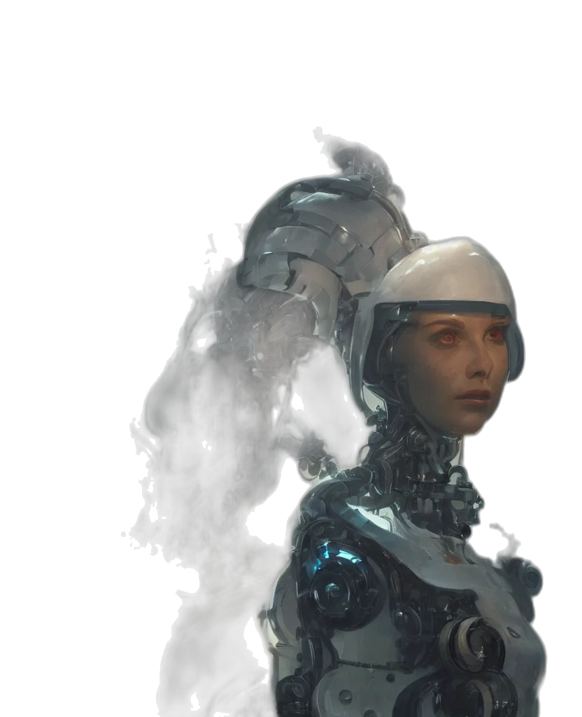 robot, face, creature, staff transparent PNG cut-out