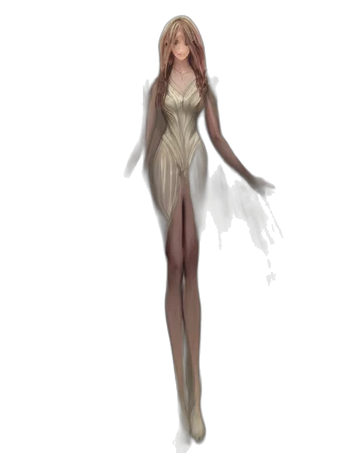 dress, staff, creature, hair transparent PNG cut-out