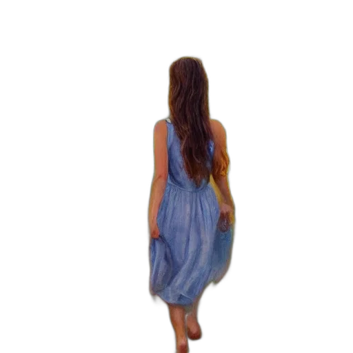 dress, hair, staff, creature transparent PNG cut-out