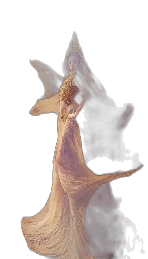dress, dragon, creature, staff transparent PNG cut-out