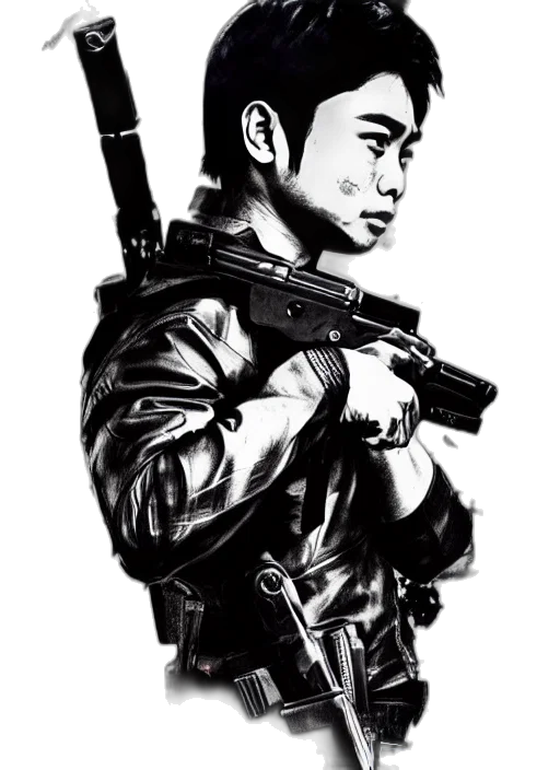 weapon, jacket, staff, comic book art transparent PNG cut-out