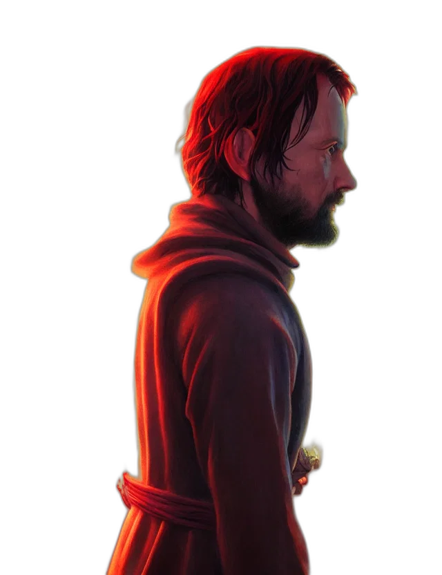 jacket, face, staff, sword transparent PNG cut-out