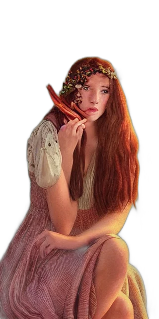 dress, jewelry, flower, staff transparent PNG cut-out