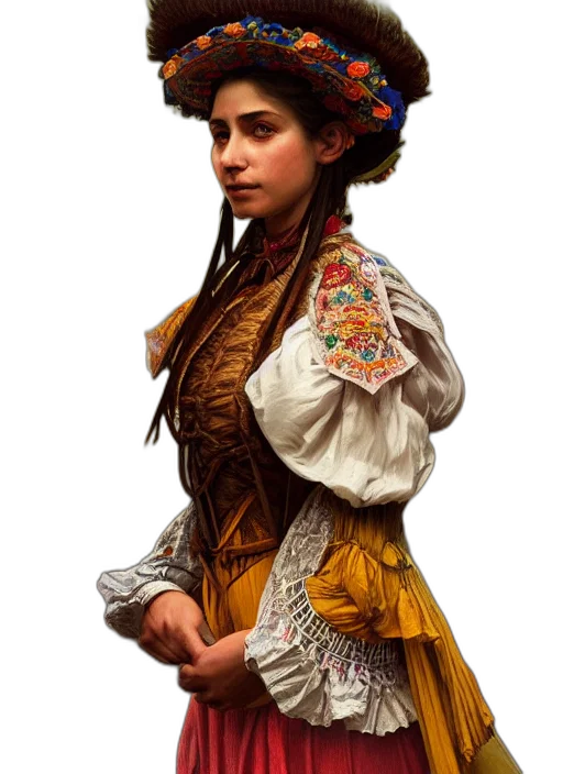 dress, face, staff, hat transparent PNG cut-out