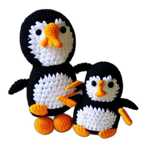 3d render, monochrome, crocheted, penguins transparent PNG cut-out