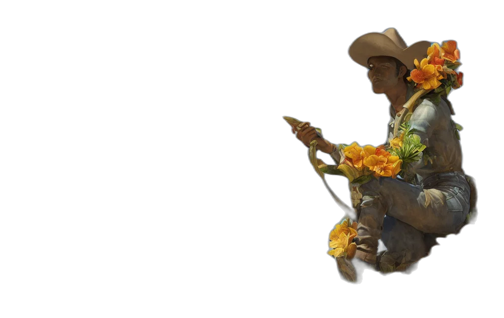 staff, hat, flower, concept art transparent PNG cut-out