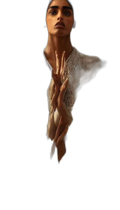 dress, hair, creature, staff transparent PNG cut-out