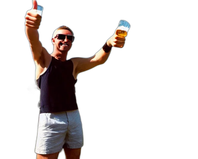 bottle, staff, man, wearing transparent PNG cut-out