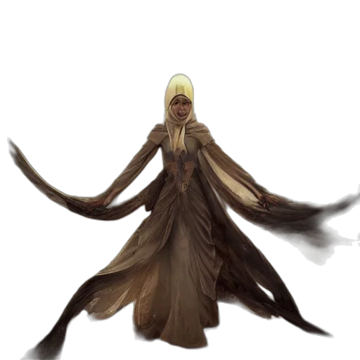 hair, staff, dress, creature transparent PNG cut-out