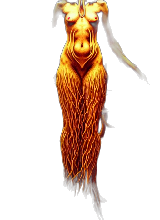 hair, dress, creature, staff transparent PNG cut-out