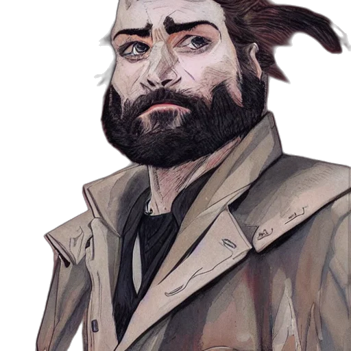 jacket, face, staff, creature transparent PNG cut-out