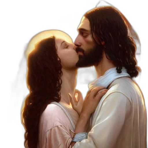 photorealistic, jesus, kissing, maria transparent PNG cut-out
