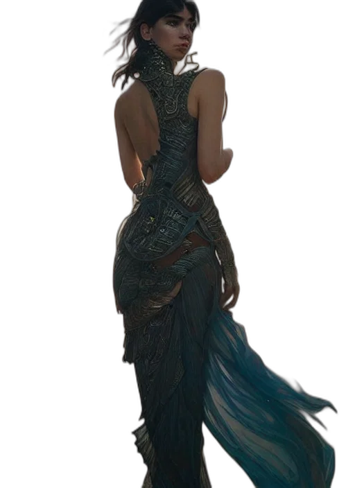 dress, jewelry, dragon, staff transparent PNG cut-out