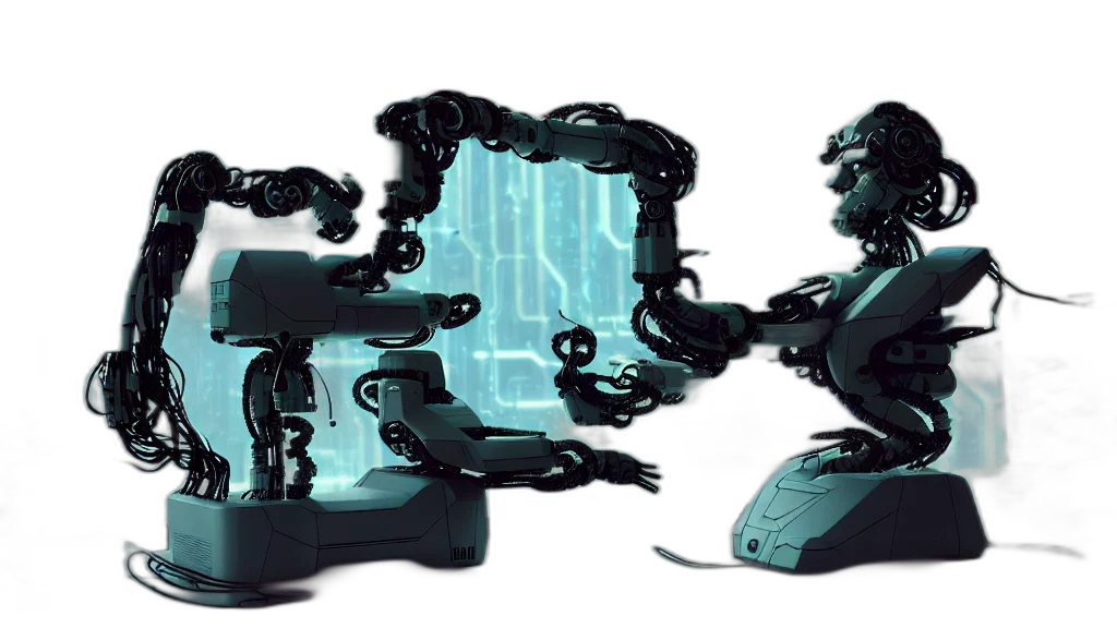 robot, concept art, 3d render, cyberpunk transparent PNG cut-out