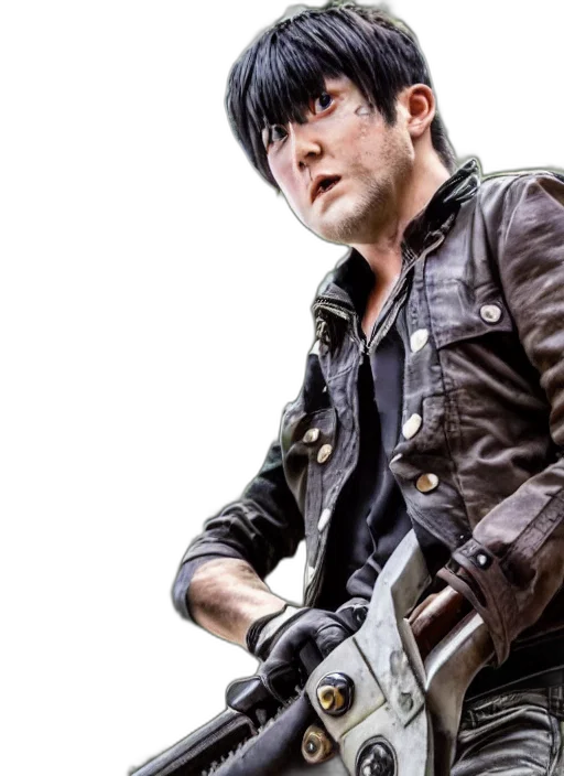 jacket, weapon, staff, photorealistic transparent PNG cut-out