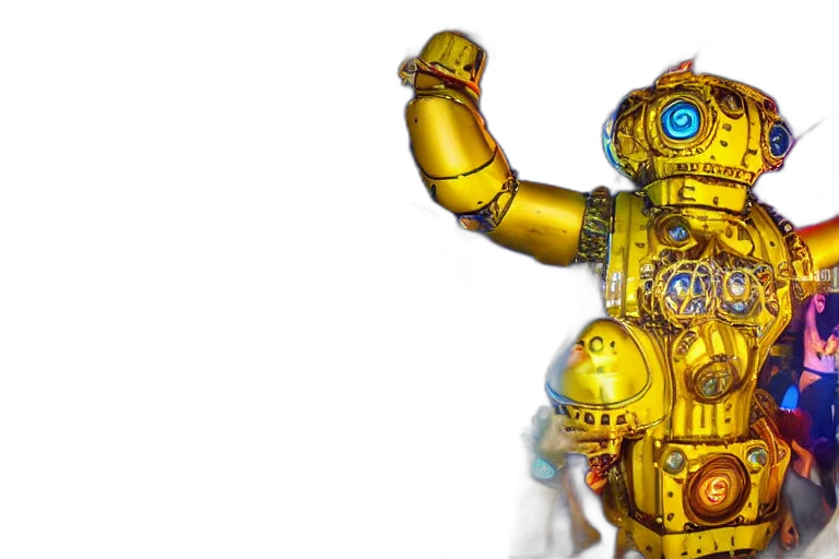 robot, concept art, 3d render, golden transparent PNG cut-out