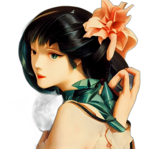 dress, flower, face, photorealistic transparent PNG cut-out